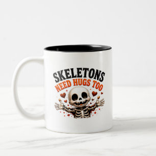 Caneca De Café Em Dois Tons 🤍 Dito Divertido de Esqueleto de Halloween 💀