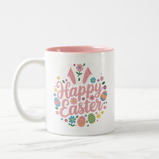 Caneca De Café Em Dois Tons Ditos Felizes Páscoa Ovo Coelho (Esquerda)