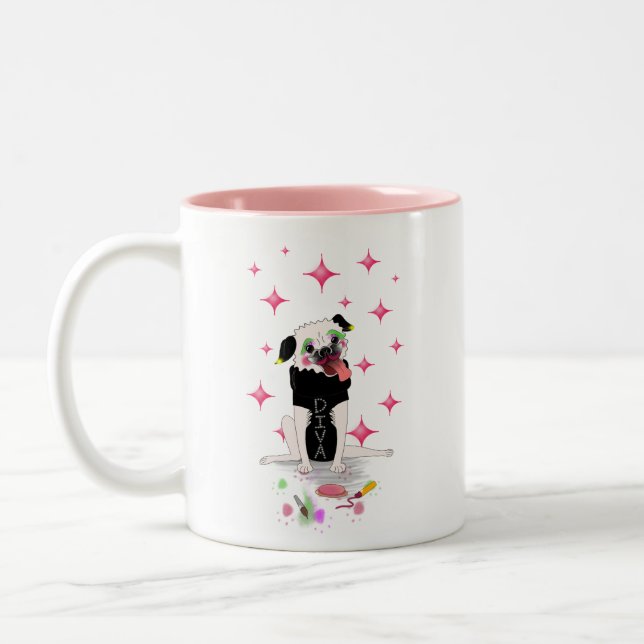 Caneca De Café Em Dois Tons Diva Pug: Pugging Fabuloso Mug (Esquerda)
