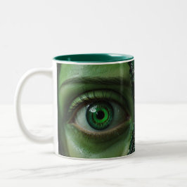 Caneca De Café Em Dois Tons Diversão de Olhos Cibernéticos Verdes
