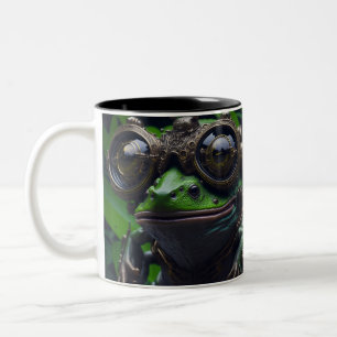 Caneca De Café Em Dois Tons Diversão do Sapo Fantasia AI com Óculos Criando Mu