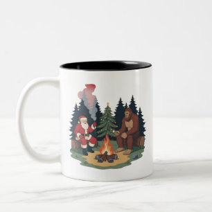 Caneca De Café Em Dois Tons Divertido Bigfoot Natal Papai Noel Sasquatch Acamp