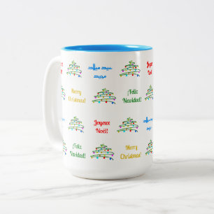 Caneca De Café Em Dois Tons Divertido Colorido Feliz Natal e Árvore de Natal