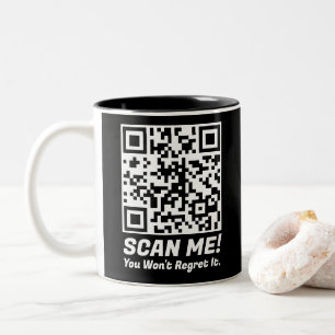 Caneca De Café Em Dois Tons Divertido QR Scan Me! Piada Divertida de Arrependi