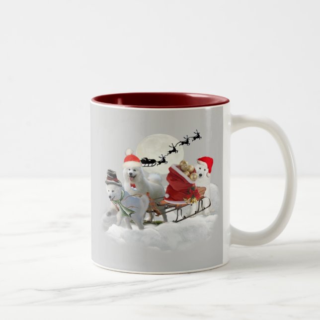 Caneca De Café Em Dois Tons Divertimento do Natal do Samoyed (Direita)