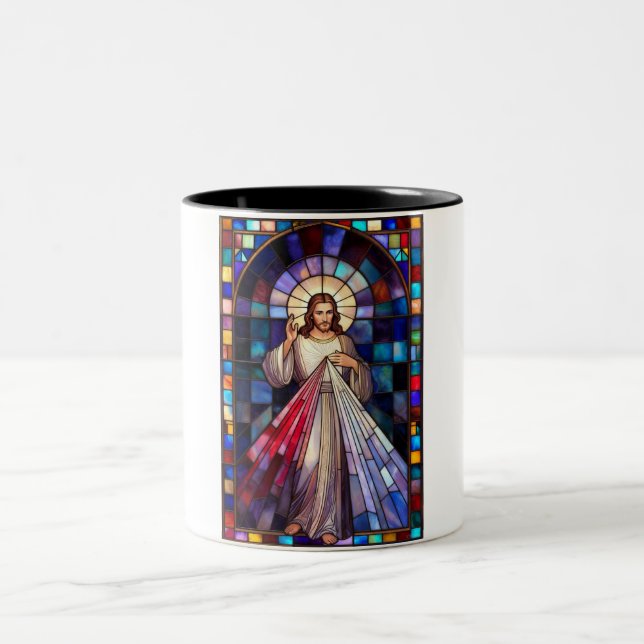Caneca De Café Em Dois Tons Divine Mercy Jesus Coffee Mug (Centro)