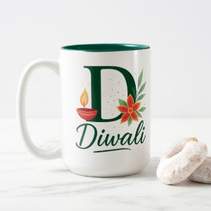 Caneca De Café Em Dois Tons Diwali "D" Monograma Diya Mug De Dois Toneladas