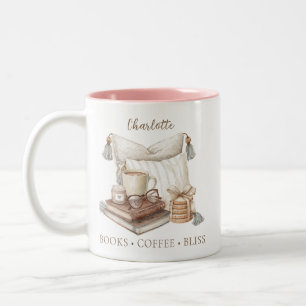Caneca De Café Em Dois Tons Dizendo o Nome do Leitor Confortável Amante de Liv