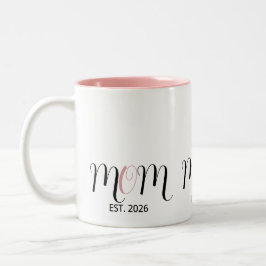 Caneca De Café Em Dois Tons DMom Established Black Pink Script New Mom Gift
