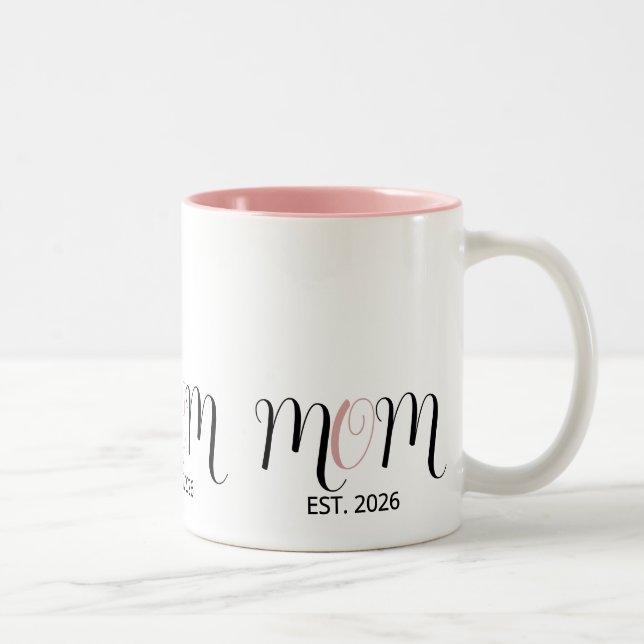 Caneca De Café Em Dois Tons DMom Established Black Pink Script New Mom Gift (Direita)