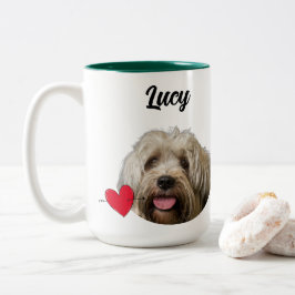 Caneca De Café Em Dois Tons Do nome/foto personalizado do cão e citação engraç