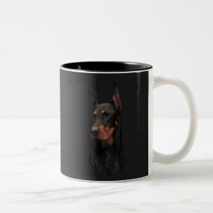 Caneca De Café Em Dois Tons Doberman Pinscher, Botão de Camisa de Relógio Quad