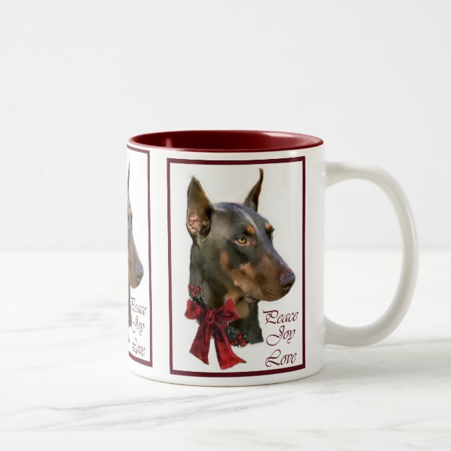 Caneca De Café Em Dois Tons Doberman Pinscher Christmas (Direita)