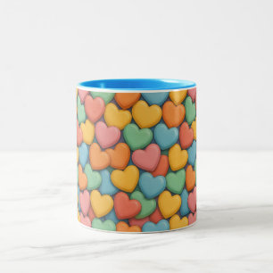 Caneca De Café Em Dois Tons doce colorido padrão de coração dia dos namorados