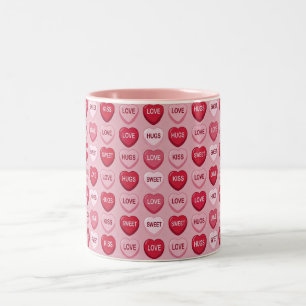 Caneca De Café Em Dois Tons doce colorido padrão de coração dia dos namorados