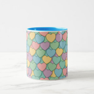 Caneca De Café Em Dois Tons doce colorido padrão de coração dia dos namorados