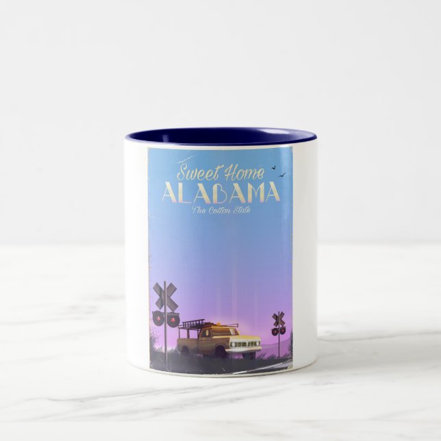 Caneca De Café Em Dois Tons "Doce lar" Alabama Cartaz de viagem (Centro)