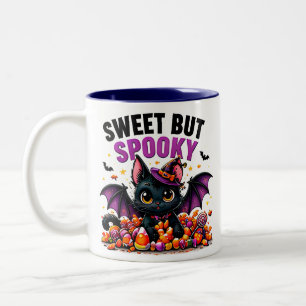 Caneca De Café Em Dois Tons Doce Mas Assustadoramente Fofo Gato Morcego Preto