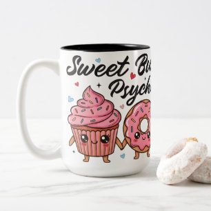 Caneca De Café Em Dois Tons Doce Mas Psicopata Kawaii Donut de Cupcake