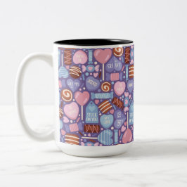 CANECA DE CAFÉ EM DOIS TONS DOCES DE DIA DOS NAMORADOS ROSA AZUL ROXO MARROM