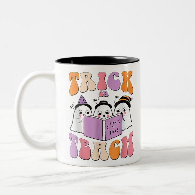 Caneca De Café Em Dois Tons Doces De Trick Ou Ensino-Fantasmas Retro-Grooven (Esquerda)