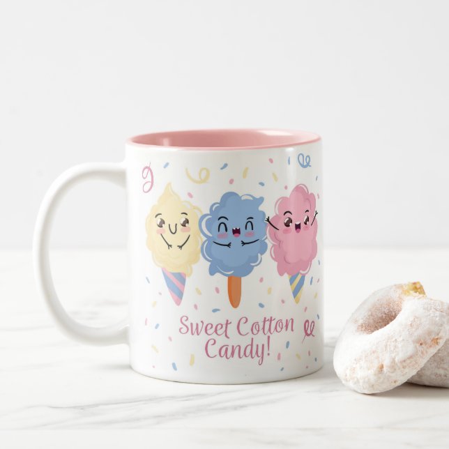 Caneca De Café Em Dois Tons Docinho de algodão doce Mug (Com Donut)