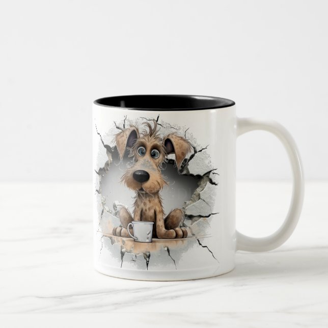 Caneca De Café Em Dois Tons dog in a cracked wall (Direita)