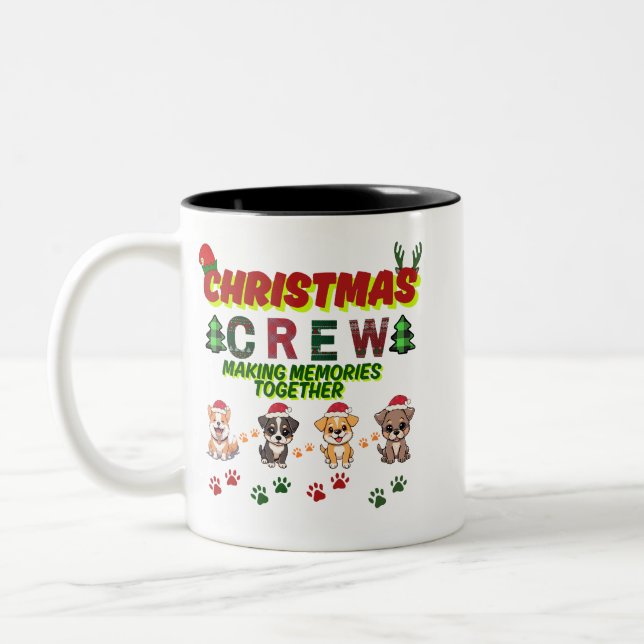 Caneca De Café Em Dois Tons Dog Lover Christmas Family-Christmas crew dogs  (Esquerda)