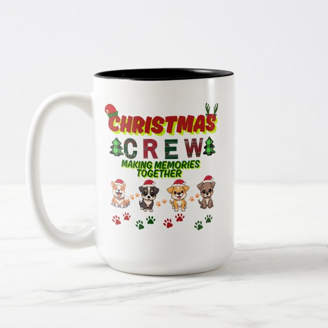 Caneca De Café Em Dois Tons Dog Lover Christmas Family-Christmas crew dogs  (Esquerda)