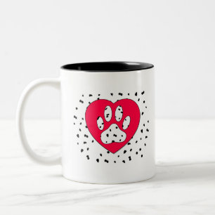 Caneca De Café Em Dois Tons Dog Paw, Dalmácia, Impresso Em Coração Vermelho