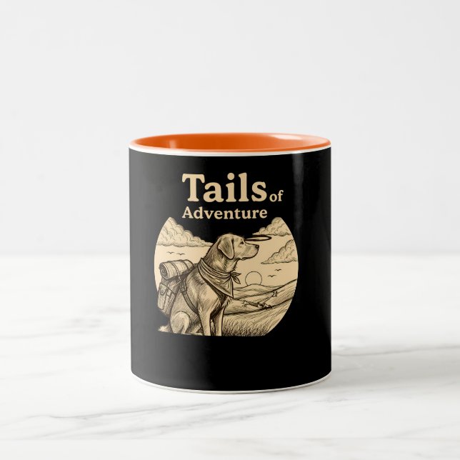 Caneca De Café Em Dois Tons Dog Tails of Adventure Funny Dog Lover Hiking  (Centro)