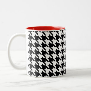 Caneca De Café Em Dois Tons Dogtooth, padrão Houndstooth em Preto e Branco