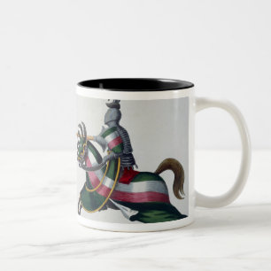 Caneca De Café Em Dois Tons Dois cavaleiros em um competiam, placa 'de uma