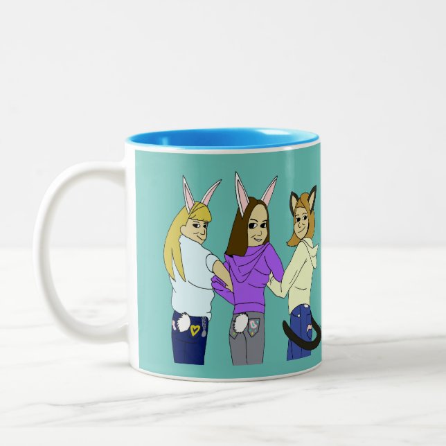 Caneca De Café Em Dois Tons Dois coelhos e um gatinho (Esquerda)