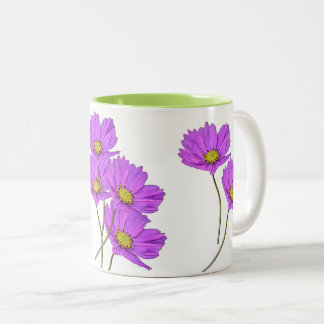 Caneca De Café Em Dois Tons Dois Cosmos Roxos Florais
