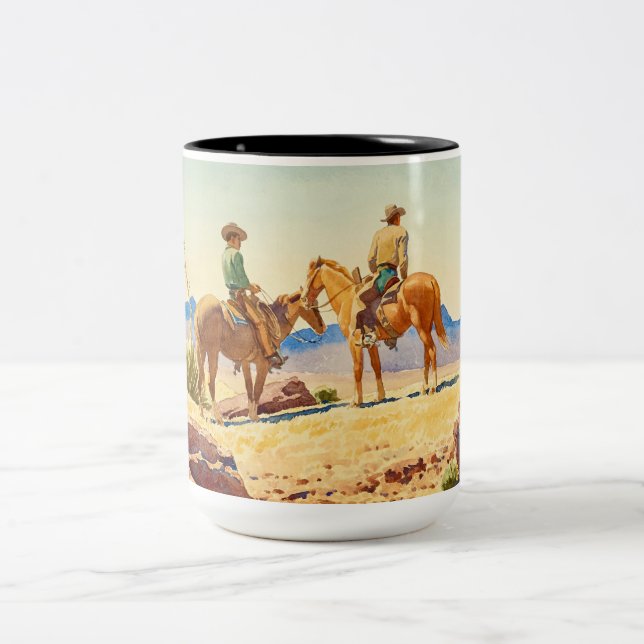 Caneca De Café Em Dois Tons Dois Cowboys em Cavalos por Maynard Dixon (Centro)