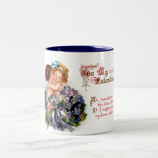Caneca De Café Em Dois Tons Dois Cupidos e Poem Mug (Centro)