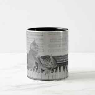 Caneca De Café Em Dois Tons Dois gatinhos que sentam-se no teclado de piano