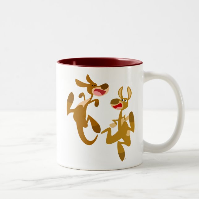 Caneca De Café Em Dois Tons Dois Kangaroos de Cartoon de Bouncy Bonitos (Direita)