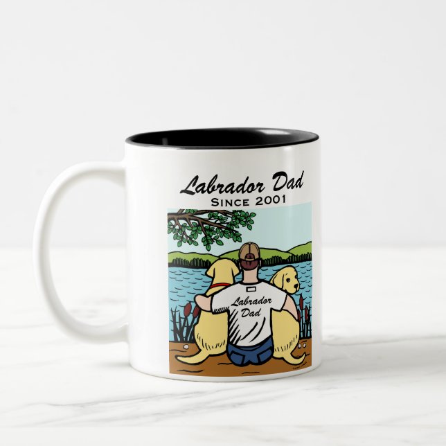Caneca De Café Em Dois Tons Dois Labradors amarelo e pai (Esquerda)