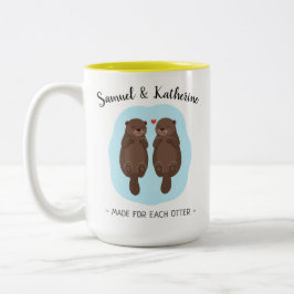 Caneca De Café Em Dois Tons Dois Lindos e Fofos Lontras Nome Personalizado Dia