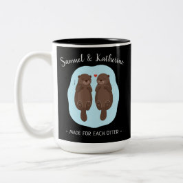 Caneca De Café Em Dois Tons Dois Lindos e Fofos Lontras Nome Personalizado Dia
