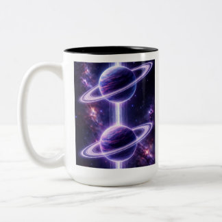 Caneca De Café Em Dois Tons Dois Planetas Azuis e Roxos
