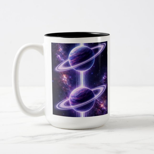 Caneca De Café Em Dois Tons Dois Planetas Azuis e Roxos  (Esquerda)