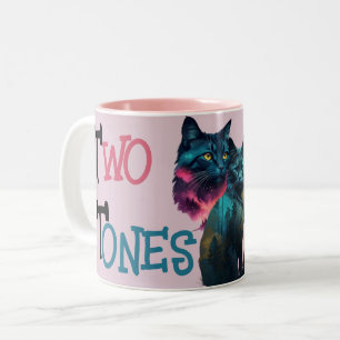 Caneca De Café Em Dois Tons Dois Tons de Amor: Par De Gato Vibrante