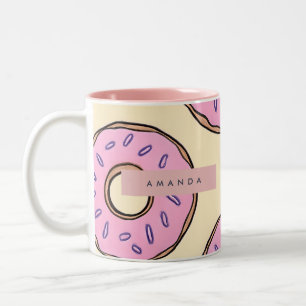 Caneca De Café Em Dois Tons Donut Rosa Pastel Personalizado