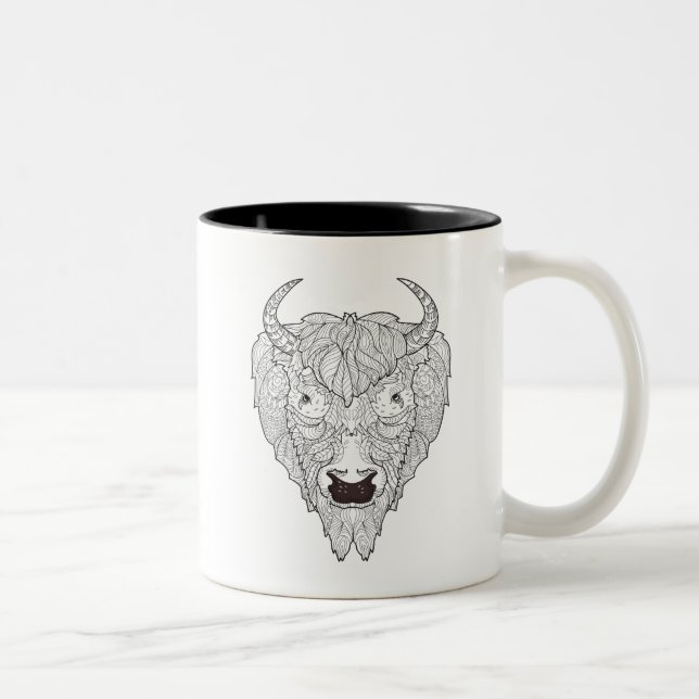Caneca De Café Em Dois Tons Doodle da cabeça do bisonte (Direita)