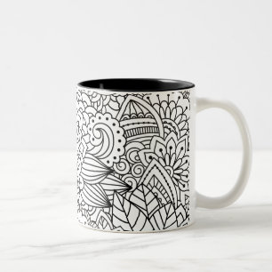 Caneca De Café Em Dois Tons Doodle do design da flor