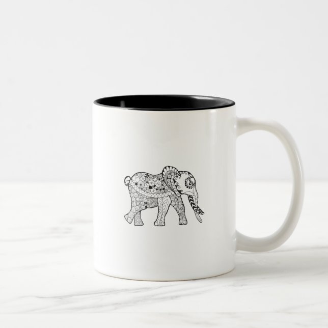 Caneca De Café Em Dois Tons Doodle do elefante (Direita)