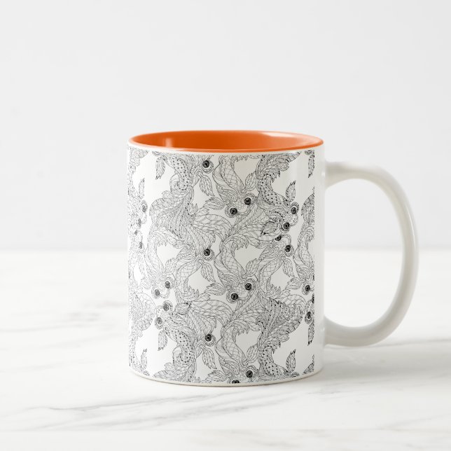 Caneca De Café Em Dois Tons Doodle dos peixes de China (Direita)